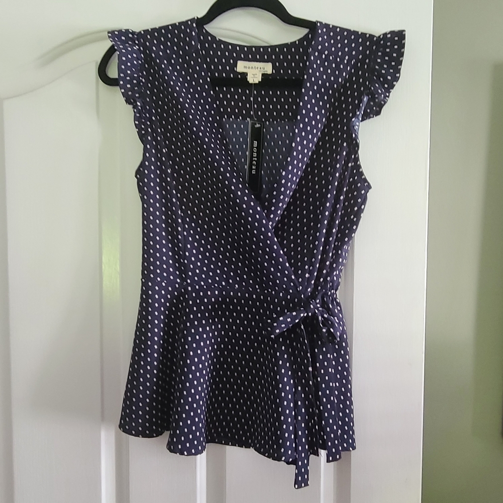Womans blue pilka dot blouse